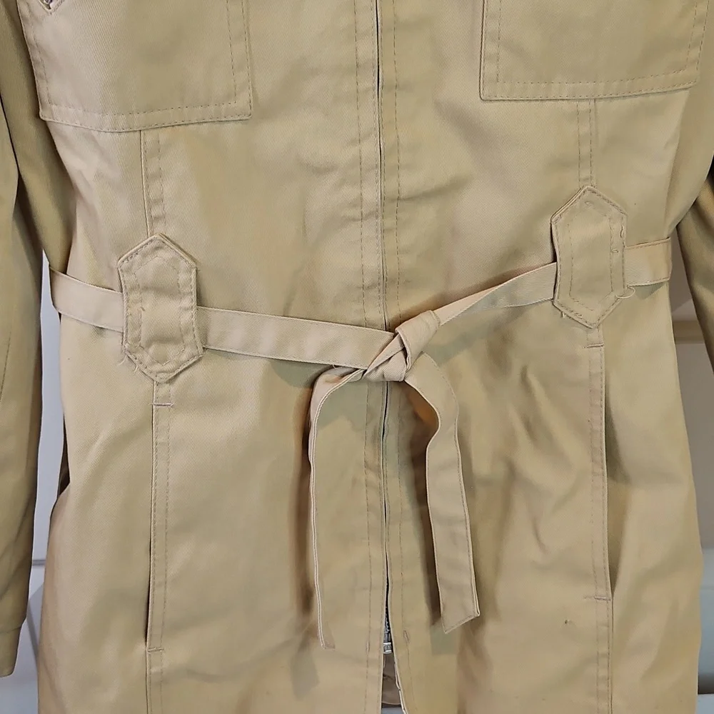 Vintage Casual Corner Tan Utility Jacket with Plaid Hood Kids 11/12 80s
